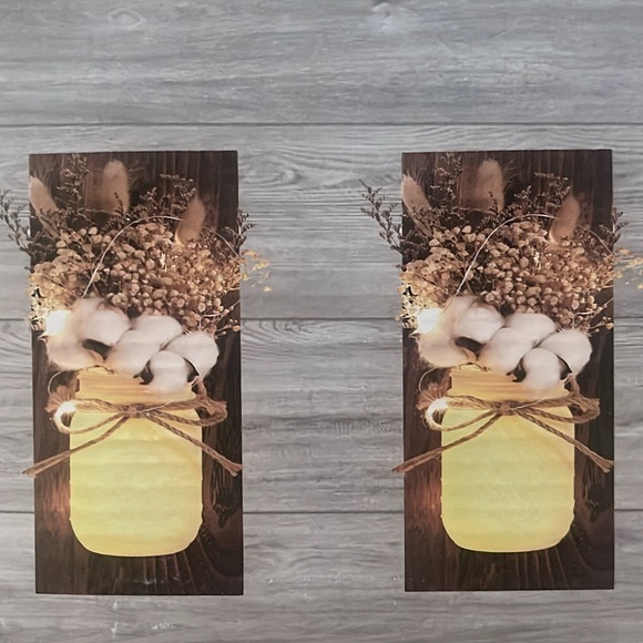 Brand New Rustic Wood Wall Sconces Set Mason Jar LED Fairy Lights Remote Control - Picture 14 of 14